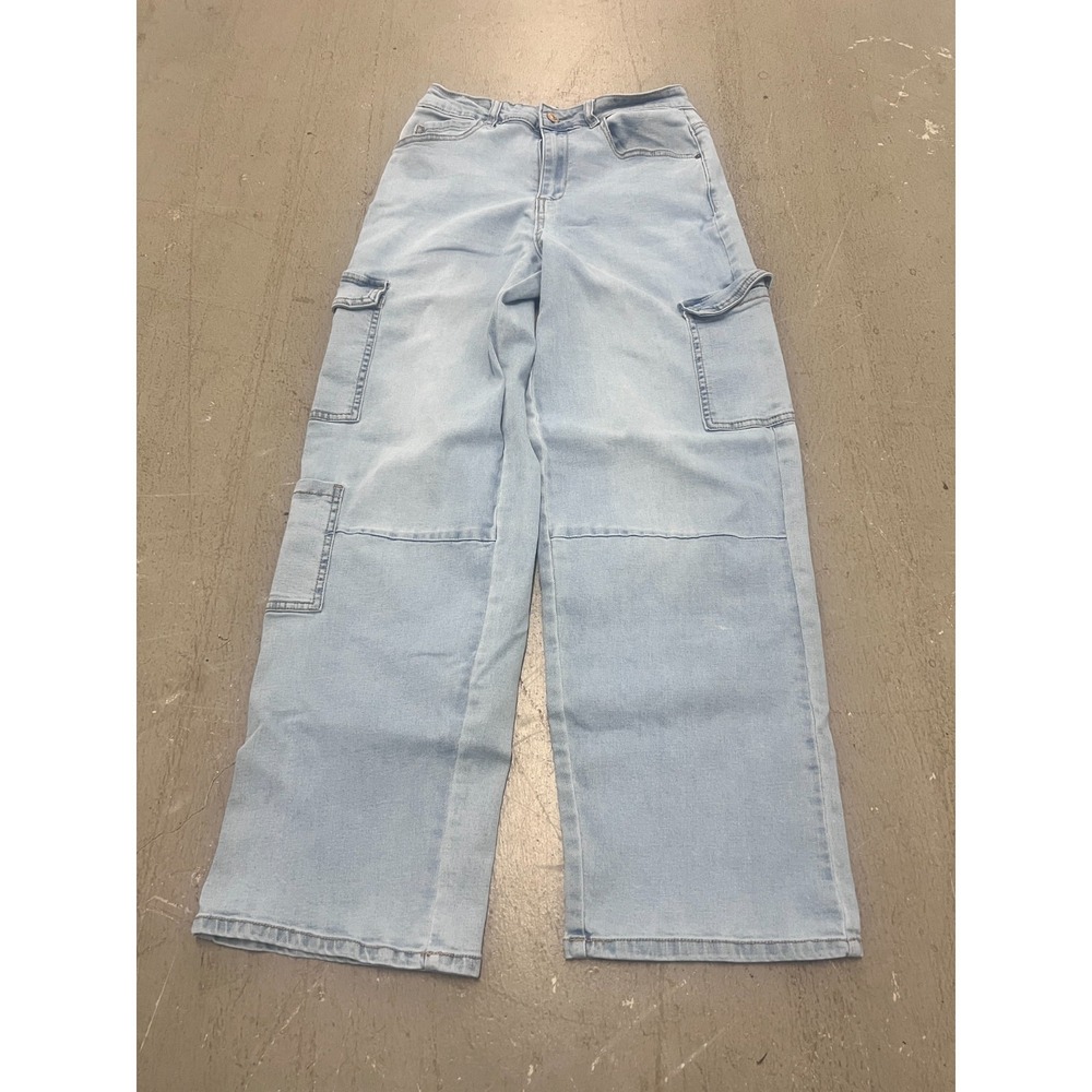 Wax Jean Cargo Jeans Womens 5/27 Blue Denim Light‎ Wash Baggy Wide Leg Utility